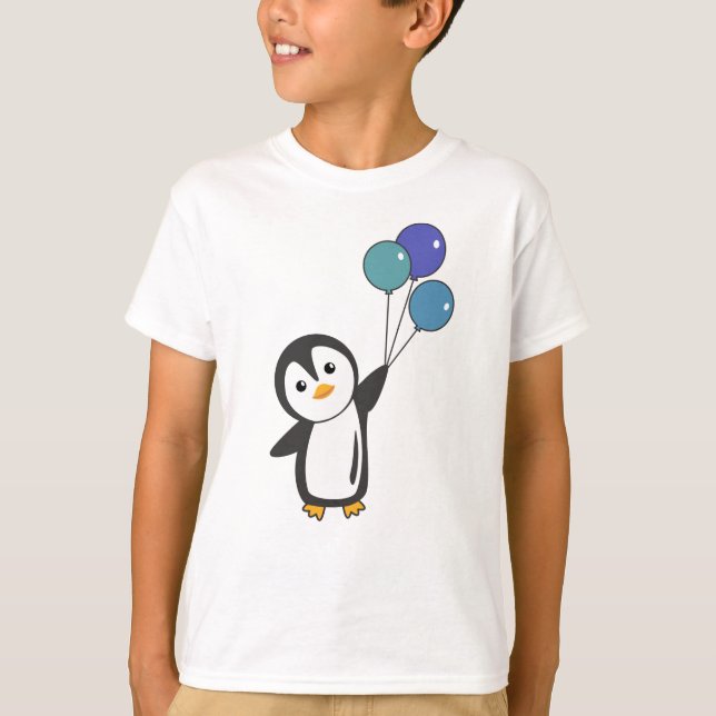 Camiseta Pinguim Engraçado Voa Com Balões (Frente)