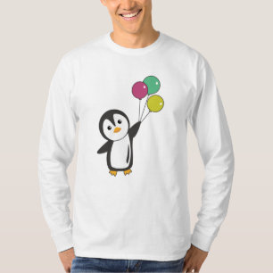 Camiseta Pinguim Engraçado Voa Com Balões