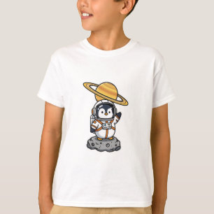 Camiseta Pinguim Espacial Astronauta Saturno Crianças