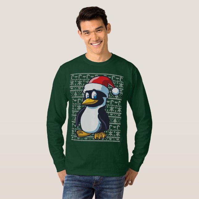 Camiseta Pinguim feio da camisola do Natal (Frente Completa)