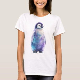 Camiseta Pinguim Filhote Aquarela Roxa Mulheres