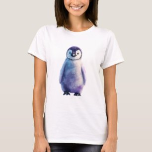Camiseta Pinguim Filhote de Água Colorida Roxa Brilhante Mu