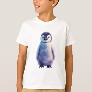 Camiseta Pinguim Filhote de Aquarela Roxa para Crianças