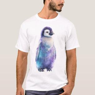 Camiseta Pinguim Filhote Galáctico Vibrante em Aquarela par