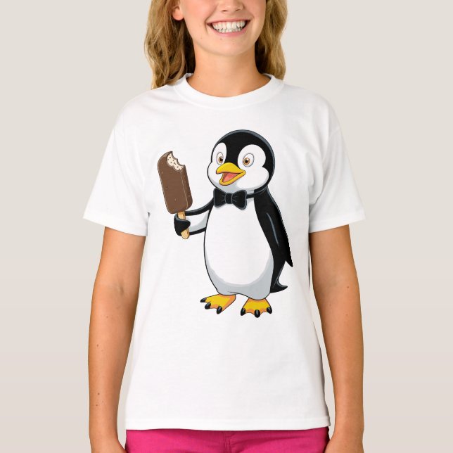 Camiseta Pinguim Fofo com Design de Desenho Animado de Sorv (Frente)