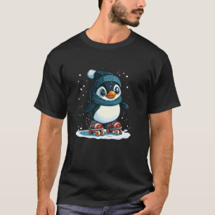 Camiseta Pinguim Fofo com Patinador Inline em Fantasia de I