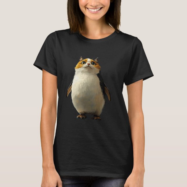 Camiseta Pinguim Fofo Com Rosto De Gato (Frente)