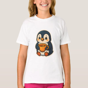 Camiseta Pinguim fofo com uma xícara de chá