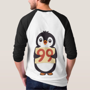 Camiseta Pinguim fofo segurando placa com o número 99 nela