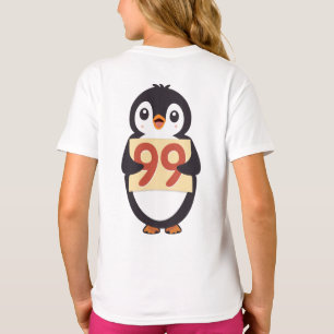Camiseta Pinguim fofo segurando um cartaz com o número 99