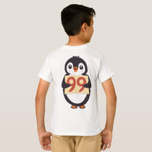 Camiseta Pinguim fofo segurando um cartaz com o número 99