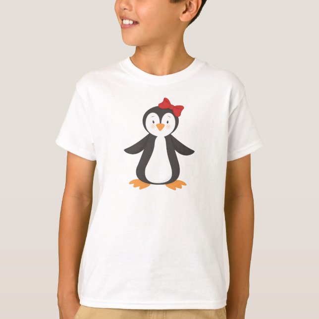 Camiseta Pinguim Gato, Pinguim Pequeno, Pinguim Com Arco (Frente)