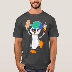 Camiseta Pinguim Gelado de Verão Gelado Chapéu Boba Talhe
