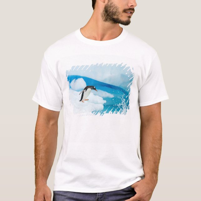 Camiseta pinguim-gentoo, Pygoscelis Papua, saltando (Frente)