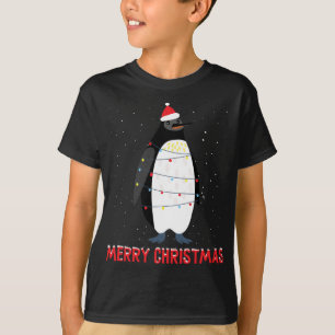 Camiseta Pinguim giro Luzes de árvore de Natal