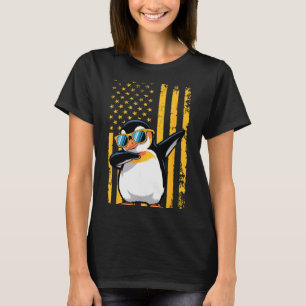 Camiseta Pinguim Gráfico Bandeira Americana Retro Pinguim E