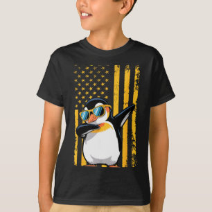 Camiseta Pinguim Gráfico Retro Bandeira Americana Pinguim E