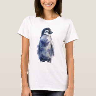 Camiseta Pinguim Imperador Filhote Aquarela Azul Mulheres