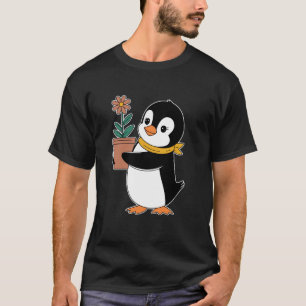 Camiseta Pinguim Jardineiro De Jardim Com Vaso De Flores