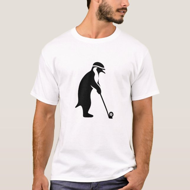Camiseta Pinguim jogando golfe de cartoon engraçado (Frente)