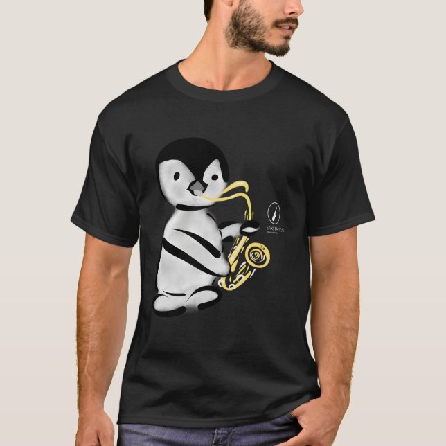 Camiseta Pinguim Jogando Saxofone (Frente)