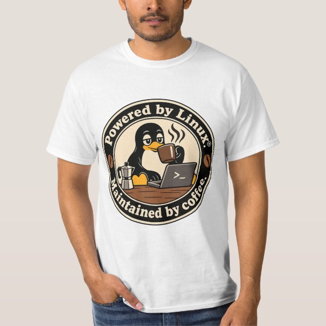 Camiseta Pinguim Linux Tux e café (Frente)