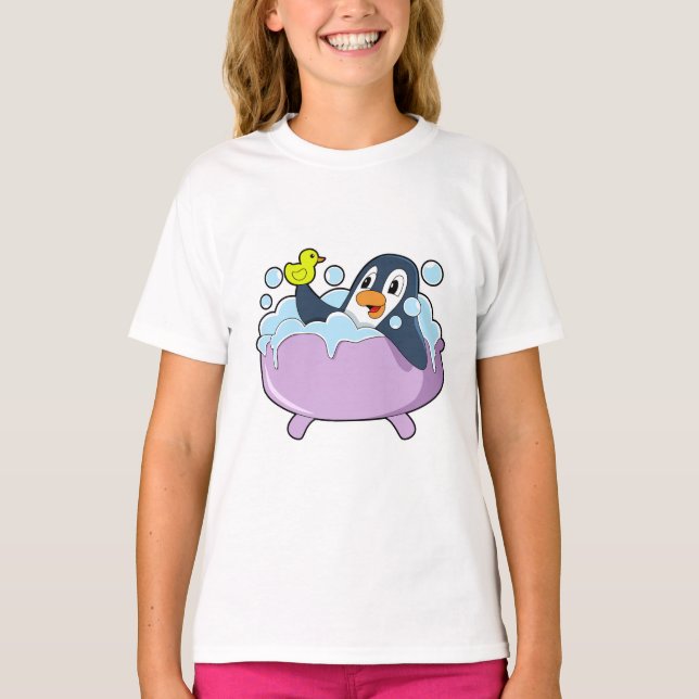 Camiseta Pinguim na Banheira com Pato (Frente)