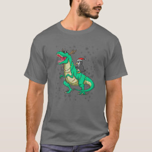 Camiseta Pinguim Natal Andando Dinossauro T Rex Holiday Co
