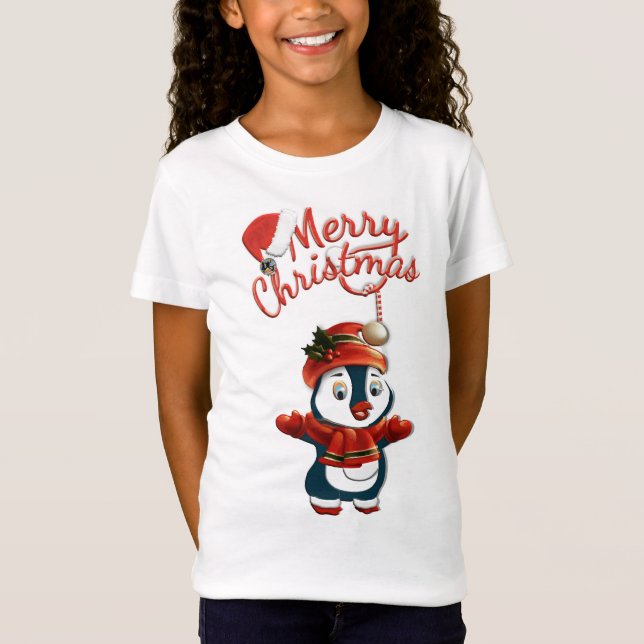 Camiseta Pinguim-Natal das Raparigas (Frente)