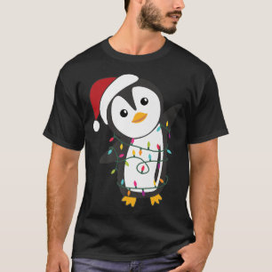 Camiseta Pinguim Natal Santa Clauses Fairy Lights Pengu