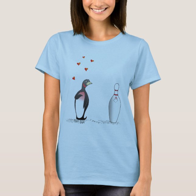 Camiseta Pinguim no amor com Pin de boliche (Frente)