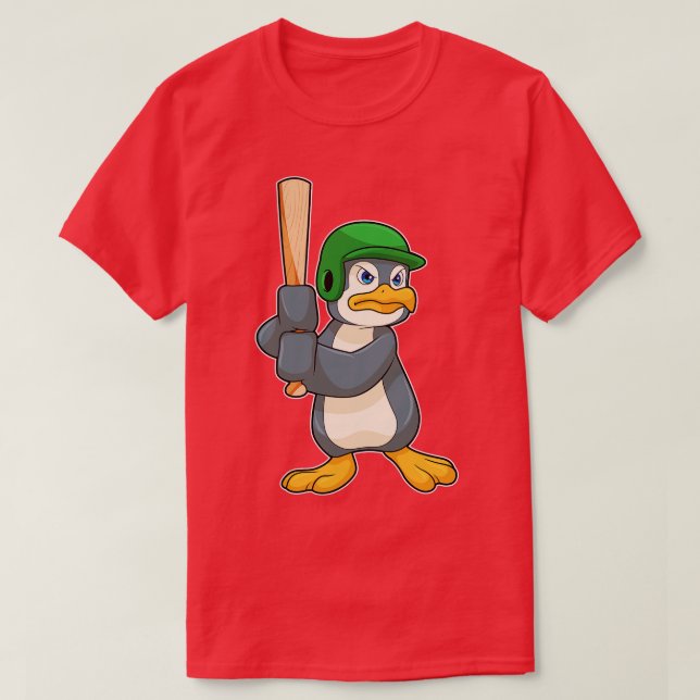 Camiseta Pinguim no Baseball com o Capacete de Baco-Beisebo (Frente do Design)