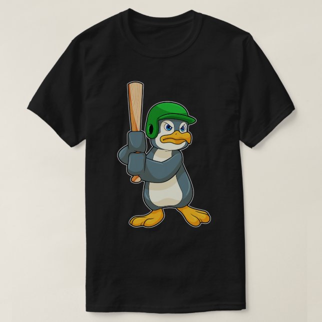 Camiseta Pinguim no Baseball com o Capacete de Baco-Beisebo (Frente do Design)