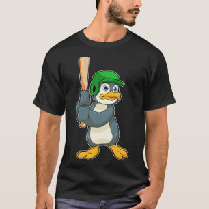 Camiseta Pinguim no beisebol com capacete de taco de beiseb