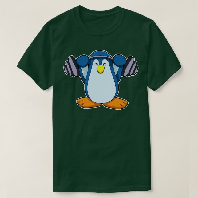 Camiseta Pinguim no Bodybuilding com Dumbbells (Frente do Design)