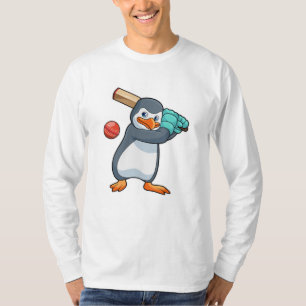Camiseta Pinguim no críquete com morcego de críquete