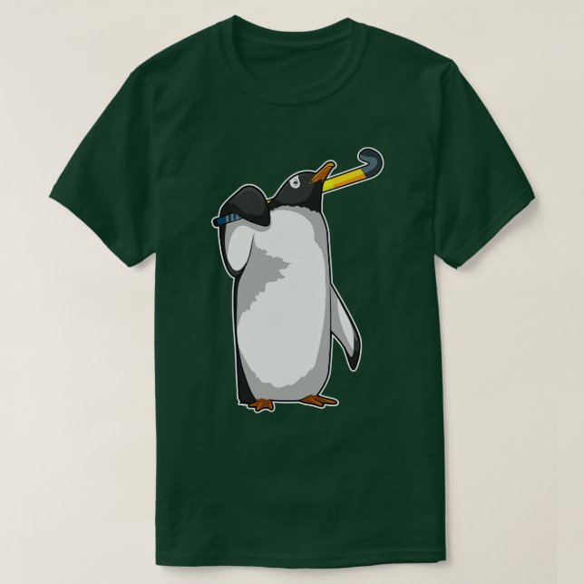 Camiseta Pinguim no Hockey com palito de hóquei (Frente do Design)