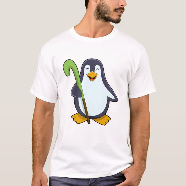 Camiseta Pinguim no Hockey com taco de Hóquei (Frente)