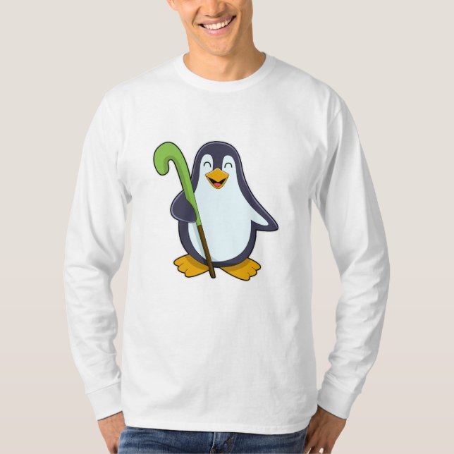Camiseta Pinguim no Hockey com taco de Hóquei (Frente)