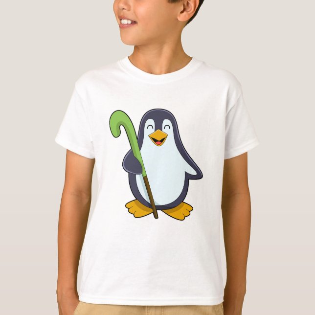 Camiseta Pinguim no Hockey com taco de Hóquei (Frente)