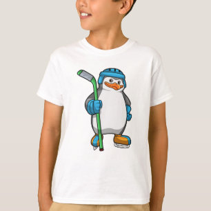 Camiseta Pinguim no hóquei no gelo com bastão de hóquei no