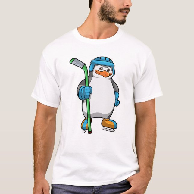 Camiseta Pinguim no hóquei no gelo com bastão de hóquei no  (Frente)