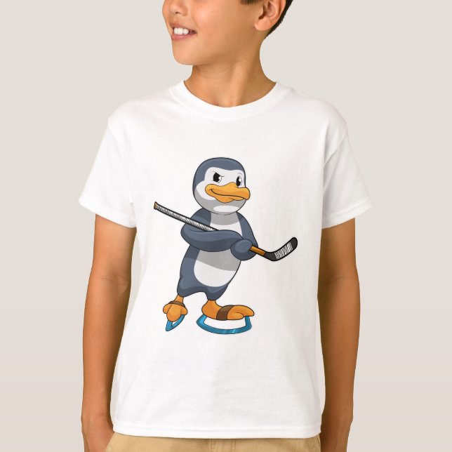 Camiseta Pinguim no hóquei no gelo com bastão de hóquei no  (Frente)