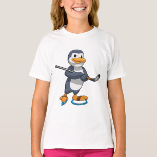 Camiseta Pinguim no hóquei no gelo com bastão de hóquei no