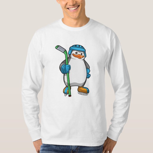 Camiseta Pinguim no hóquei no gelo com bastão de hóquei no  (Frente)
