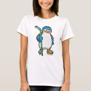Camiseta Pinguim no hóquei no gelo com bastão de hóquei no 