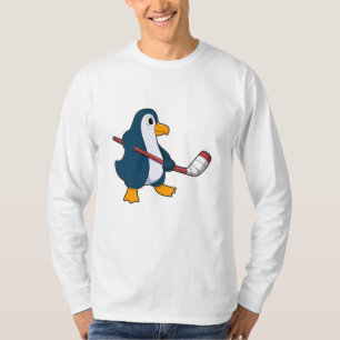 Camiseta Pinguim no hóquei no gelo com bastão de hóquei no