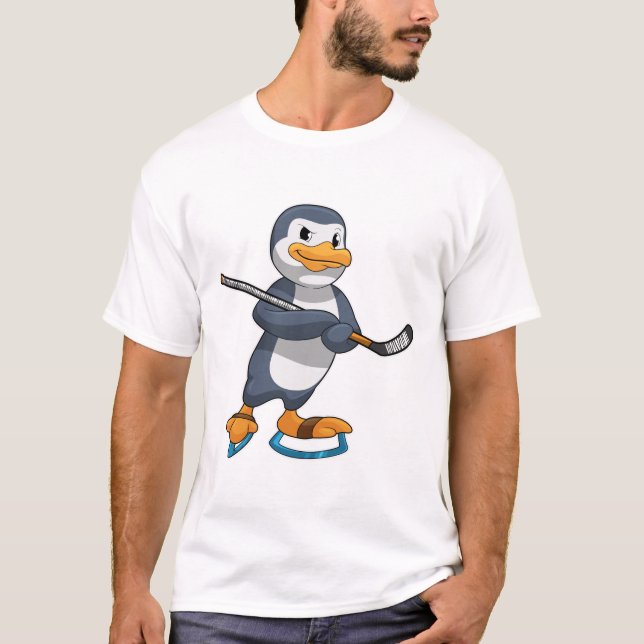 Camiseta Pinguim no hóquei no gelo com bastão de hóquei no  (Frente)