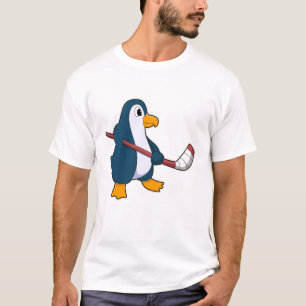 Camiseta Pinguim no hóquei no gelo com bastão de hóquei no