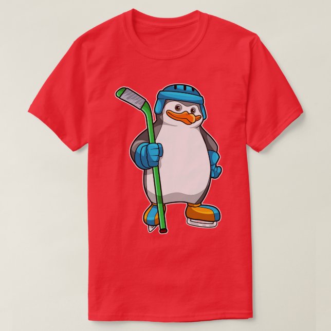 Camiseta Pinguim no hóquei no gelo com vara de hóquei no ge (Frente do Design)